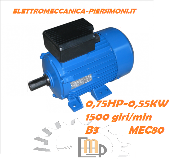 MOTORE ELETTRICO MONOFASE DA 0,75HP, 0,55KW, 4 POLI, B3 – Elettromeccanica  Piersimoni